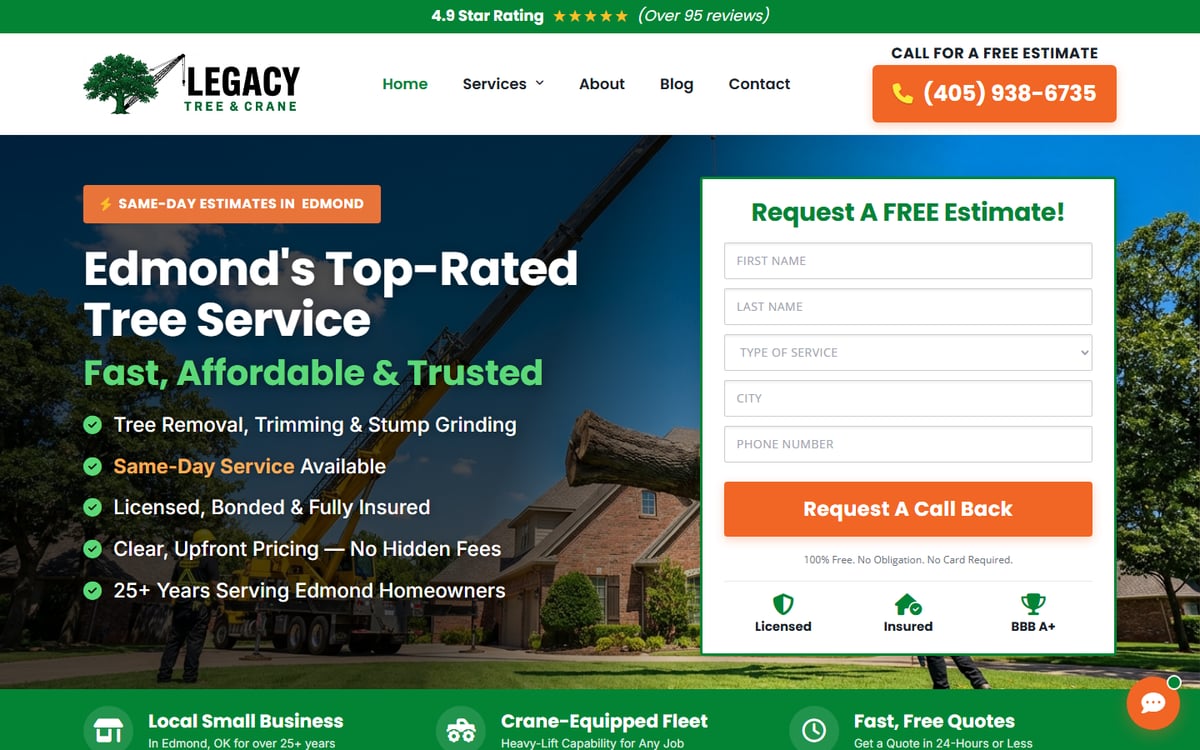 A real tree service website built by Home Service Direct